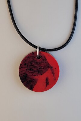 Handcrafted Black and Red Circle Pendant Necklace or Keychain - image1